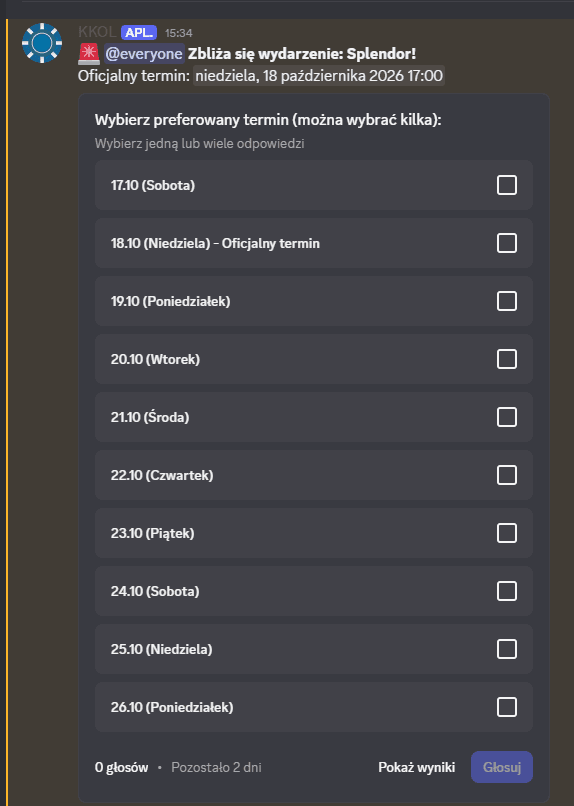 Interaktywna ankieta Discord dla KKOL Bot